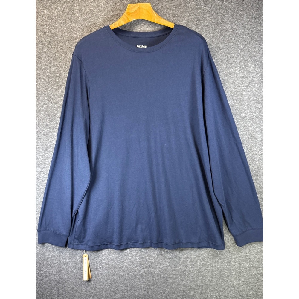 SKIMS NWT Cotton Long Sleeve Tshirt Men 2X Navy Crewneck Relaxed Study XXL Top